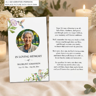 Elegant Hummingbirds Floral Photo Prayer Card