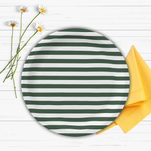 Elegant Hunter Green and White Striped Pattern Paper Plate