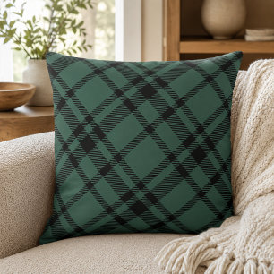 Elegant Hunter Green Black Tartan Plaid Throw Pillow