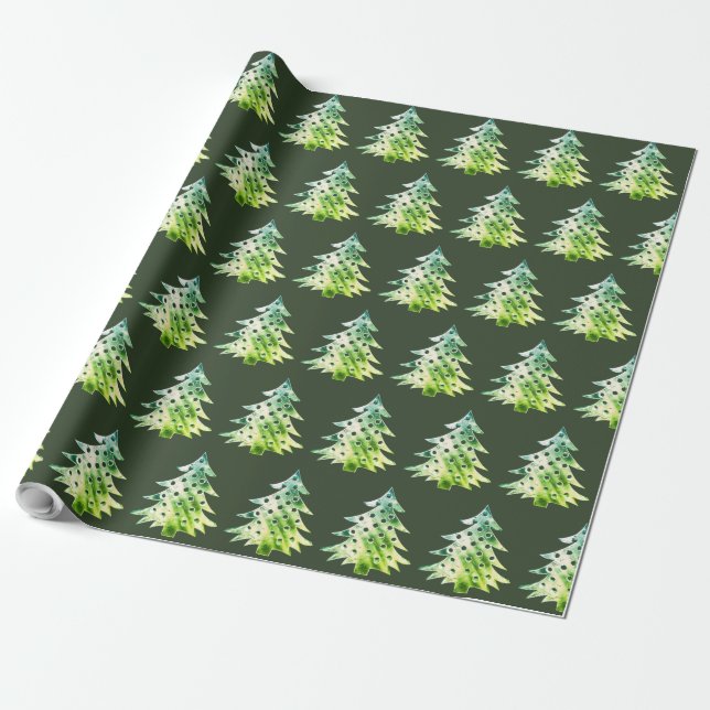 Elegant Hunter Green Christmas Tree Pattern Wrapping Paper (Unrolled)