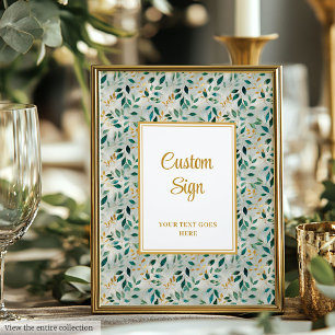 Elegant Hunter Green Gold Greenery Wedding Custom Poster