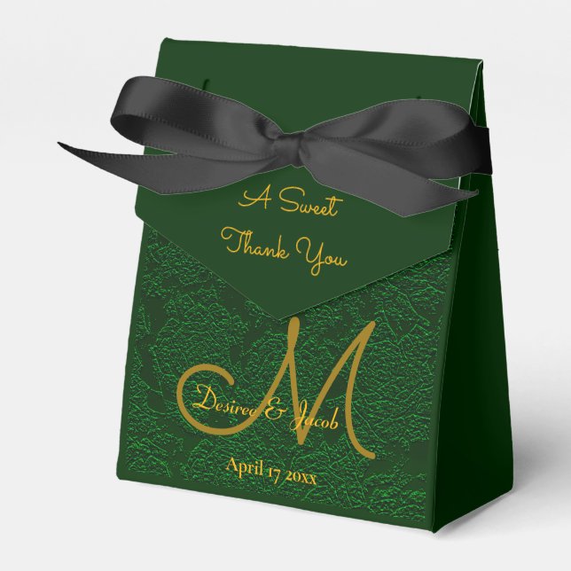 Elegant Hunter Green Gold Wedding Monogram Favor Box (Front Side)