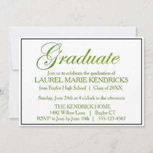 Elegant Hunter Green Script Graduation Party Invitation