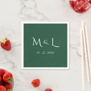 Elegant Hunter Green White Monogram Date Wedding Napkin