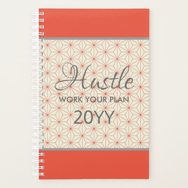 Elegant Hustle 2019 Orange Taupe Personalized Planner (Front)