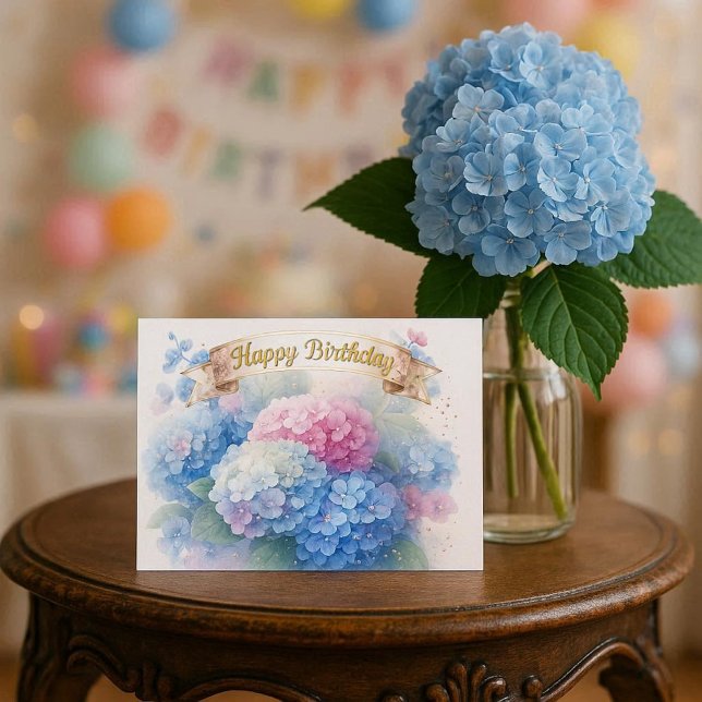 Elegant Hydrangea Blooms Happy Birthday Postcard (Creator Uploaded)
