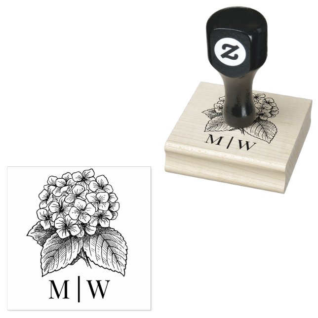 *Elegant Hydrangea Bouquet Wedding Couple Initials Rubber Stamp (Stamped)