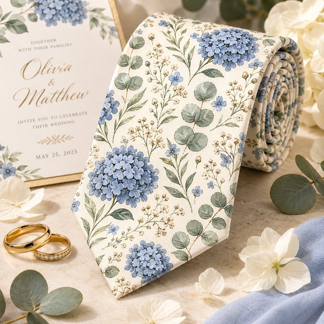Elegant Hydrangea & Eucalyptus Wedding Tie (Creator Uploaded)