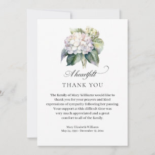 Elegant Hydrangea Floral Funeral Thank You Card
