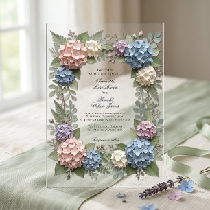 Elegant Hydrangea Flowers 3d style Acrylic Wedding Invitations