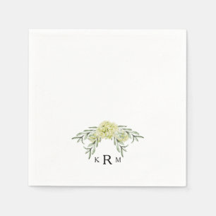 Elegant Hydrangea Foliage Monogram Cocktail Napkin