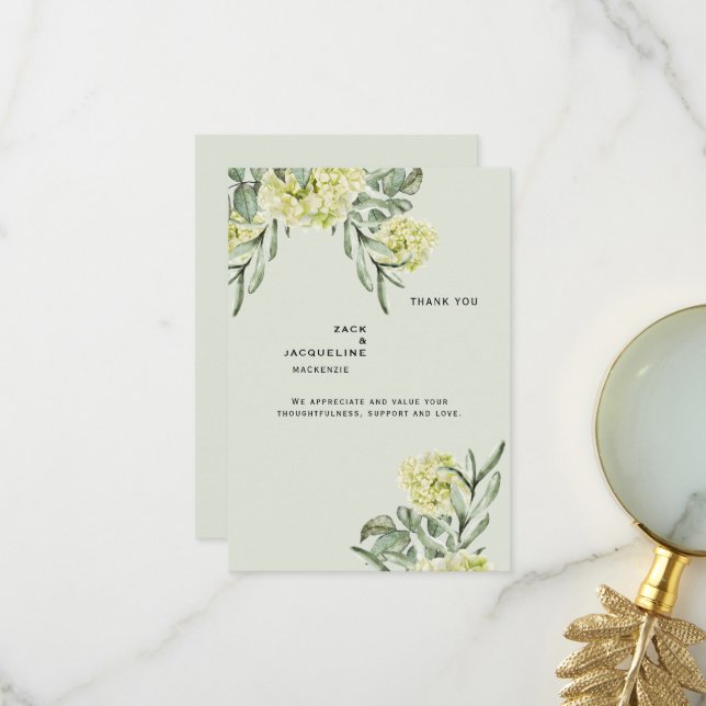 Elegant Hydrangea Mint Wedding Thank You Monogram (Front/Back In Situ)