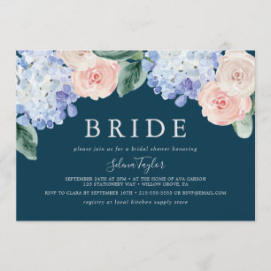 Elegant Hydrangea Navy Horizontal Bridal Shower Invitation