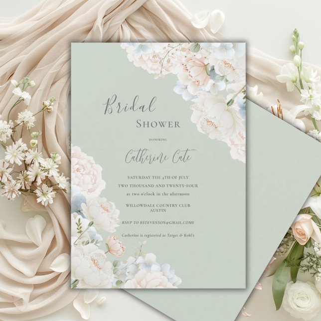 Elegant Hydrangea Peonies Sage Bridal Shower  Invitation (Creator Uploaded)