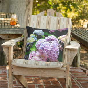 Elegant hydrangea pink blue purple floral outdoor pillow