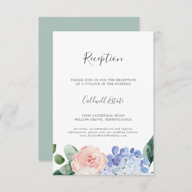 Elegant Hydrangea Wedding Reception Insert Card (Front/Back)