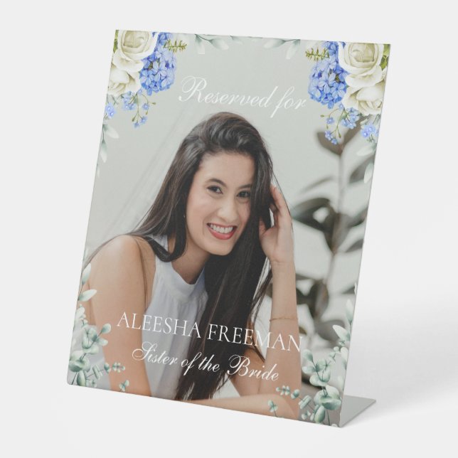 Elegant Hydrangea Wedding Reserved Memorial Chair Pedestal Sign (Front)