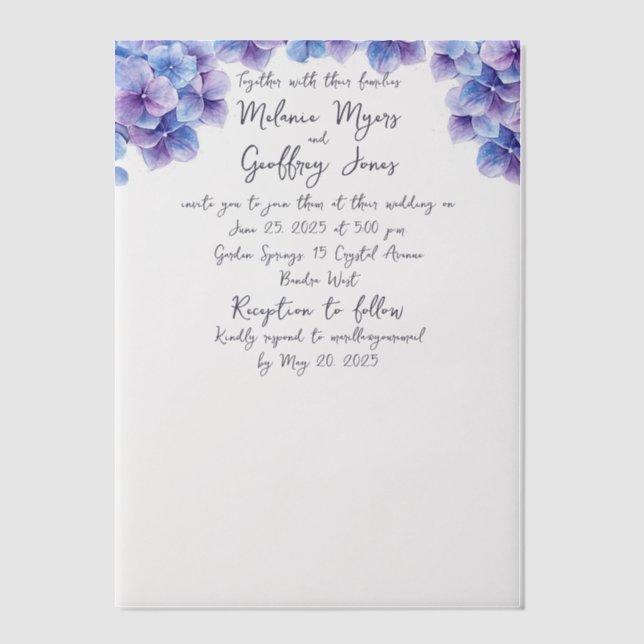 Elegant Hydrangea Wedding Vellum Invitation (Front)