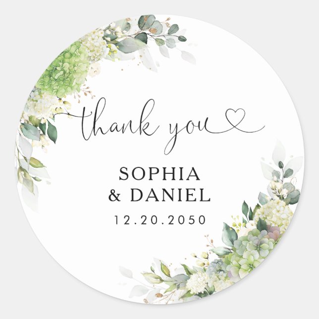 Elegant Hydrangeas Wedding Classic Round Sticker (Front)
