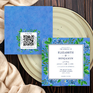 Elegant Hydrangeas Wedding Invitation With QR Code