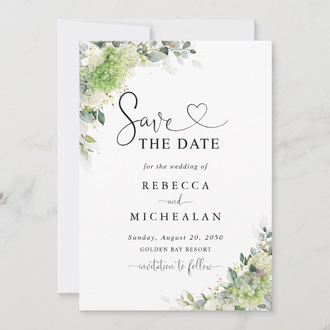 Elegant Hydrangeas Wedding Save The Date Invitation (Front)