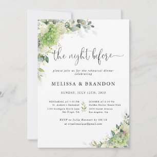 Elegant Hydrangeas Wedding The Night Before  Invitation