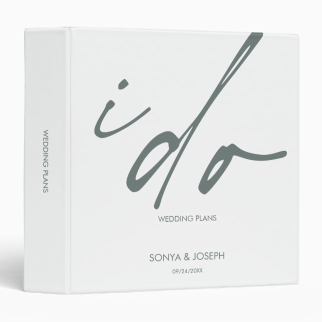 Elegant I Do Typography Custom Name Wedding Plans  Binder (Front/Spine)