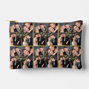 Elegant I Love You Gold Photo Collage Calligraphy Accessory Pouch