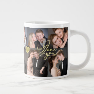 Elegant I Love You Gold Photo Collage Calligraphy Large Coffee Mug