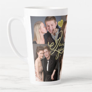 Elegant I Love You Gold Photo Collage Calligraphy Latte Mug