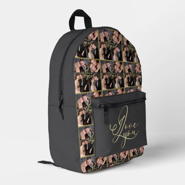 Elegant I Love You Gold Photo Collage Calligraphy Printed Backpack (Back Corner Left)