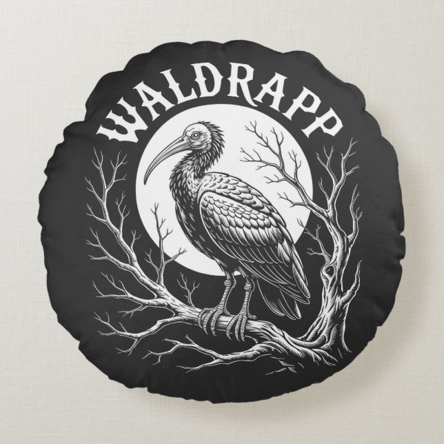 Elegant Ibis – Monochrome Wildlife - endangered  Round Pillow (Front)