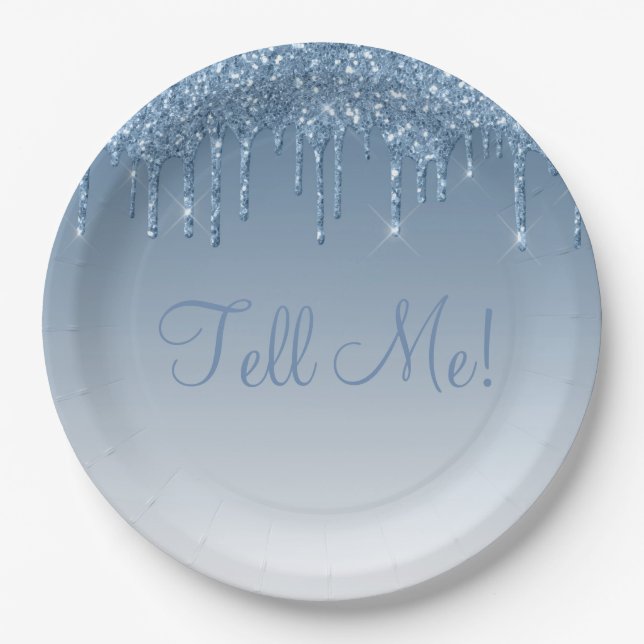 Elegant Ice Blue Glitter Ombré Birthday Script Paper Plate (Front)