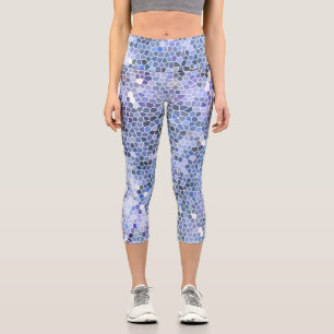 Elegant ice blue mosaic, modern capri leggings