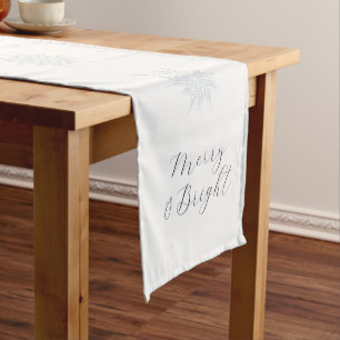 Elegant Ice Blue Snowflake Merry & Bright Short Table Runner