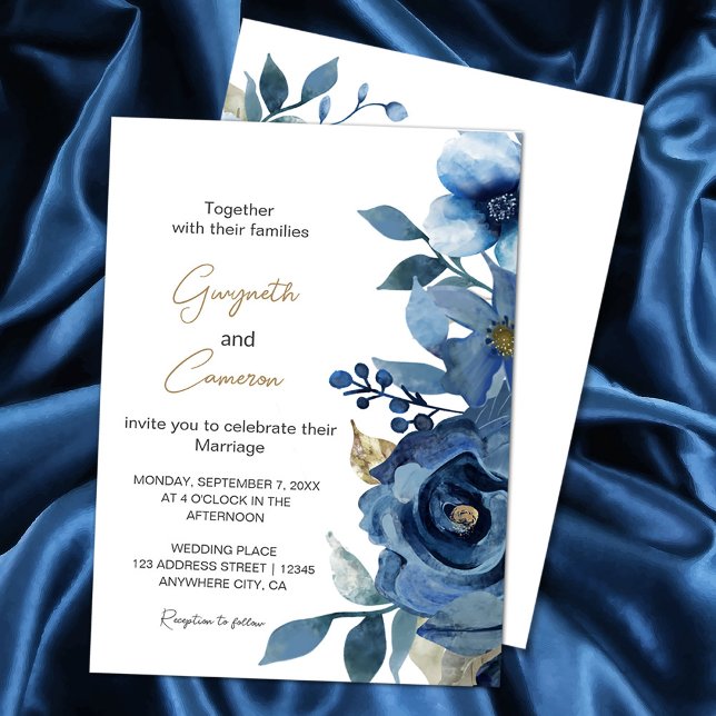 Elegant Ice Blue Winter Floral Invitation (Elegant Ice Blue Winter Floral Invitation #navyblue #elegantnavybluegold #blueandgold #zazzlemade)