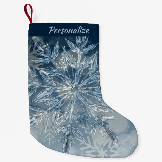 Elegant Ice Crystal Snowflake Christmas Holiday Small Christmas Stocking (Front)