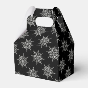 Elegant Ice Crystals Snowflakes Pattern on Black Favor Box