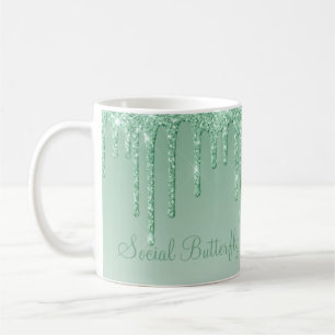 Elegant Ice Green Glitter Script Sparkle Modern Coffee Mug
