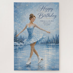 Elegant Ice Skater Birthday Greeting Jigsaw Puzzle