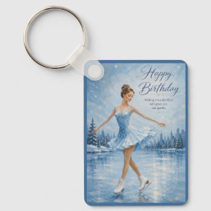 Elegant Ice Skater Birthday Greeting Keychain