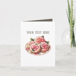 Elegant iced rose cookie bakery customizable card