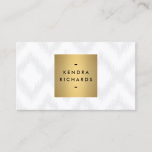 Elegant Ikat Pattern with Gold Name Logo Business Card