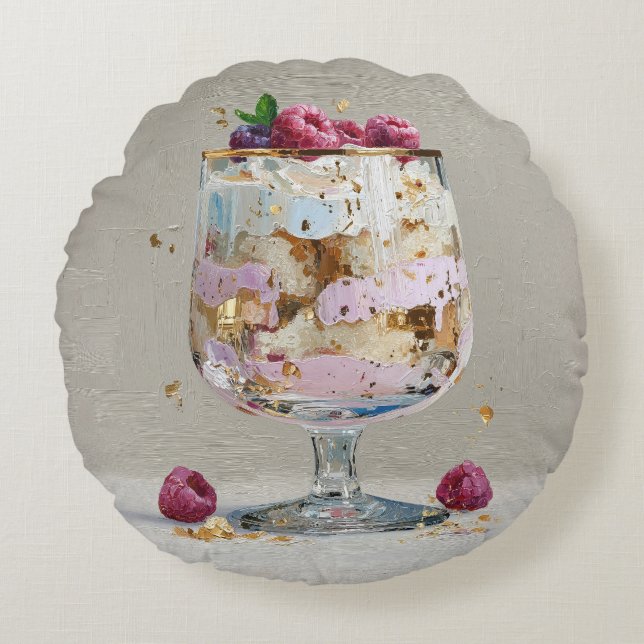 Elegant Impasto Raspberry Dessert  Round Pillow (Front)