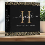 Elegant Important Documents Estate Planning Binder<br><div class="desc">An elegant black and gold estate planning binder with a decorative border and your monogram with white script typography. Perfect for storing your important documents. Designed for you by Blackberry Boulevard.</div>