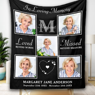 Elegant In Loving Memory 5 Photo Collage Memorial Fleece Blanket