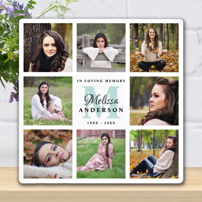 Elegant In Loving Memory 8 Photo Collage Memorial Plaque (Creator Uploaded)