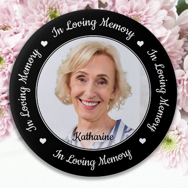 Elegant In Loving Memory Custom Photo Memorial 3 Inch Round Button (Creator Uploaded)