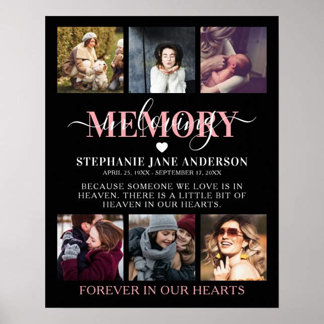Elegant In Loving Memory Photo Collage Memorial Poster (Front)