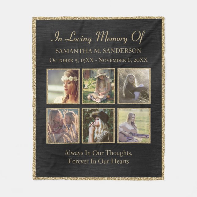 Elegant In Loving Memory Photo Collage Template Fleece Blanket (Front)